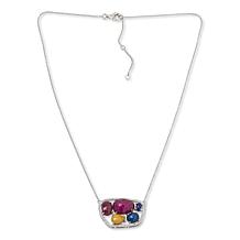 Colleen Lopez Multicolored Corundum and White Zircon Pendant Necklace