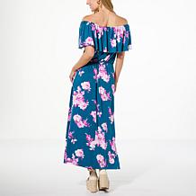 Colleen Lopez Off-the-Shoulder Printed Knit Maxi Dress
