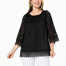 Colleen Lopez On/Off Shoulder Smocked Top with Lace Detail