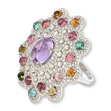 Colleen Lopez Pink Amethyst and Multigem Round Cluster Ring