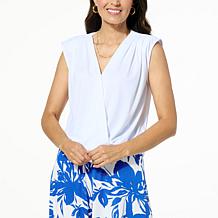 Colleen Lopez Pleated Surplice Top with Bubble Hem