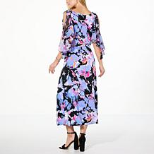 Colleen Lopez Printed Mixed Media Cold Shoulder Dress