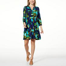Colleen Lopez Printed Y-neck Dress with Tiered Skirt 