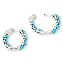 Colleen Lopez Sterling Silver Turquoise & White Zircon Oval Hoop Ea...