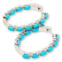 Colleen Lopez Turquoise and White Zircon 1-1/4" Oval Hoop Earrings