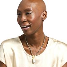 Connie Craig Beaded Cultured Pearl and Gem Heart Charm Necklace