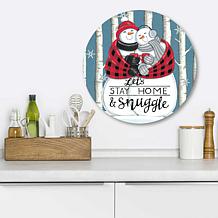 Courtside Market Buffalo plaid Snowmen 12x12 Circular Wood Décor