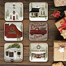 Courtside Market Christmas Trees 6-piece Ceramic Coaster Set