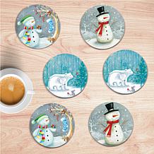 Courtside Market Snowman & Polar Bear 6-piece Ceramic Coaster Set