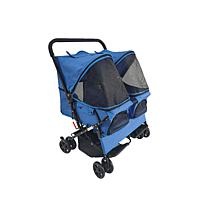 CritterSitters Double Pet Stroller with 2 Storage Baskets - Blue