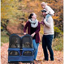 CritterSitters Double Pet Stroller with 2 Storage Baskets - Blue