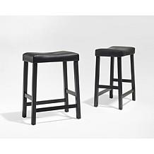 Crosley Furniture Upholstered Saddle Seat 2pc 24" Bar Stool Set-Black
