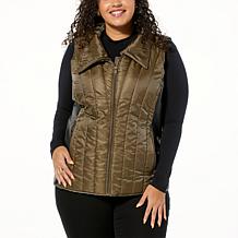 Curations x Nicole Hickl Quilted Puffer Vest with Faux Leather Detail