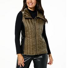 Curations x Nicole Hickl Quilted Puffer Vest with Faux Leather Detail