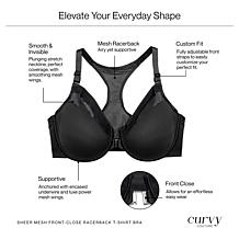 Curvy Couture Sheer Mesh Front-Close Racerback Underwire T-Shirt Bra