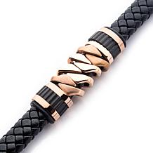 Dante Men's Braided Leather Goldtone Serrated Station Bracelet