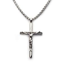 Dante Men's Stainless Steel Crucifix Cross Necklace with Black CZ