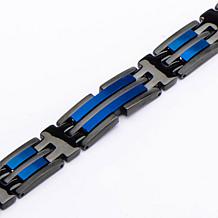 Dante Stainless Steel Men's Black and Blue Link Bracelet