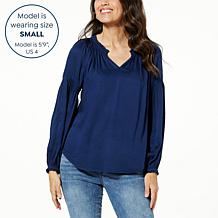 Democracy EcoVero™ Knit Blouson-Sleeve Peasant Blouse