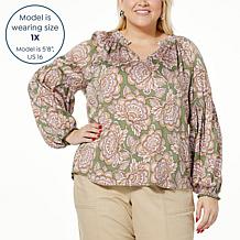 Democracy EcoVero™ Knit Blouson-Sleeve Peasant Blouse