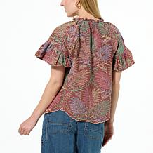 Democracy Embroidered Eyelet Flounce Sleeve Top
