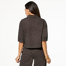 Democracy Pleated Elbow Sleeve Mock-Neck Top