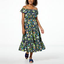 Democracy Printed Woven Tiered Midi Dress