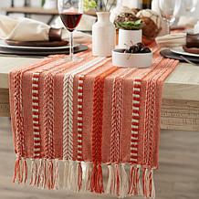 Design Imports 15" x 108" Braided Stripe Fringed Table Runner