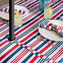 Design Imports 52" Patriotic Stripe Round Outdoor Tablecloth w/Zipper