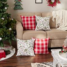 Design Imports Asst Holiday Sprig/Plaid Pillow Covers - Set of 4