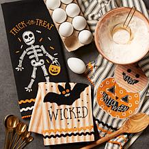 Design Imports Halloween Embellished Kitchen Towel Set of 3