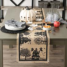 Design Imports Haunted House Burlap Table Runner 14" x 108"