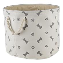 Design Imports Polyester Round Pet Bin Paws & Bones Medium