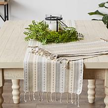 Design Imports Tonal Stripe with Fringe Table Runner - 14" x 72"