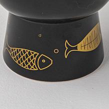 DexyPaws Elevated Ceramic Cat Bowl - Black & Gold Fish