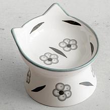 DexyPaws Elevated Ceramic Cat Bowl - White & Black Floral