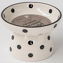 DexyPaws Elevated Ceramic Cat Bowl - White & Black Polka Dots