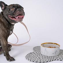 DEXYPAWS Grey Marble Dog Bowl with Gold Accent 6.3"