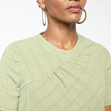 DG2 by Diane Gilman Asymmetric Ruched Stripe Front Yoke Top