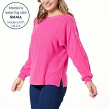 DG2 by Diane Gilman Boat-Neck Snap Detail Sweater