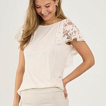 DG2 by Diane Gilman Burnout Lace Flounce Top