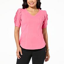 DG2 by Diane Gilman Cotton Jersey Knit Puff-Sleeve Top