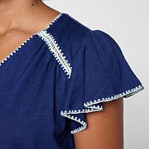 DG2 by Diane Gilman Cotton Modal Slub Flutter Sleeve Top