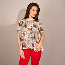 DG2 by Diane Gilman Crepe De Chine Flared Sleeve Printed Top