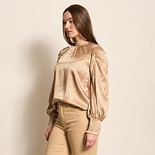 DG2 by Diane Gilman Crew Neck Lantern Sleeve Blouse