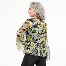 DG2 by Diane Gilman Crinkle Chiffon Bell Sleeve Blouse