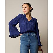 DG2 by Diane Gilman Crinkled Dobby Ruffled Flare Sleeve Blouse