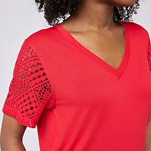 DG2 by Diane Gilman Crochet Lace V-Neck Tee