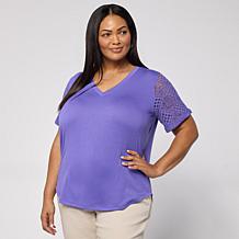DG2 by Diane Gilman Crochet Lace V-Neck Tee