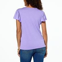 DG2 by Diane Gilman Crochet Lace Yoke Flutter Sleeve Top